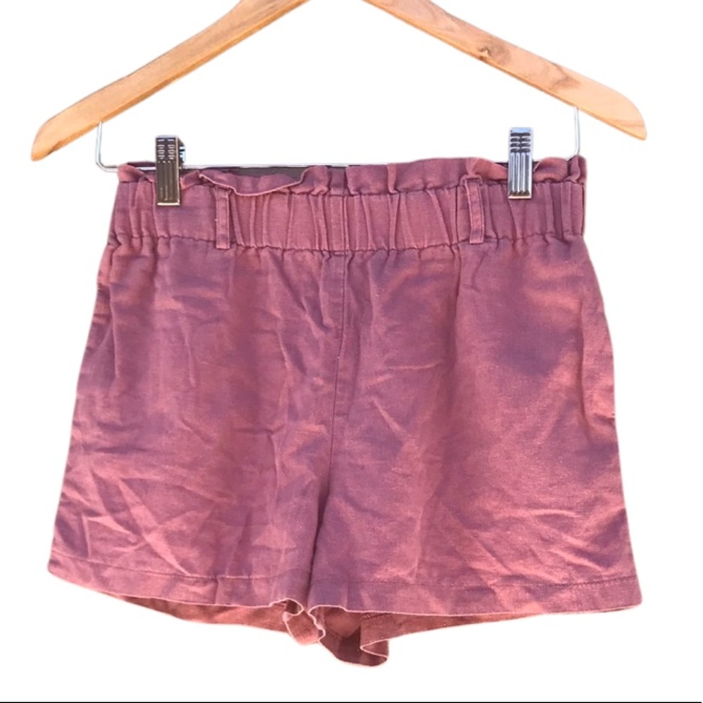 Linen blend paper bag waist shorts